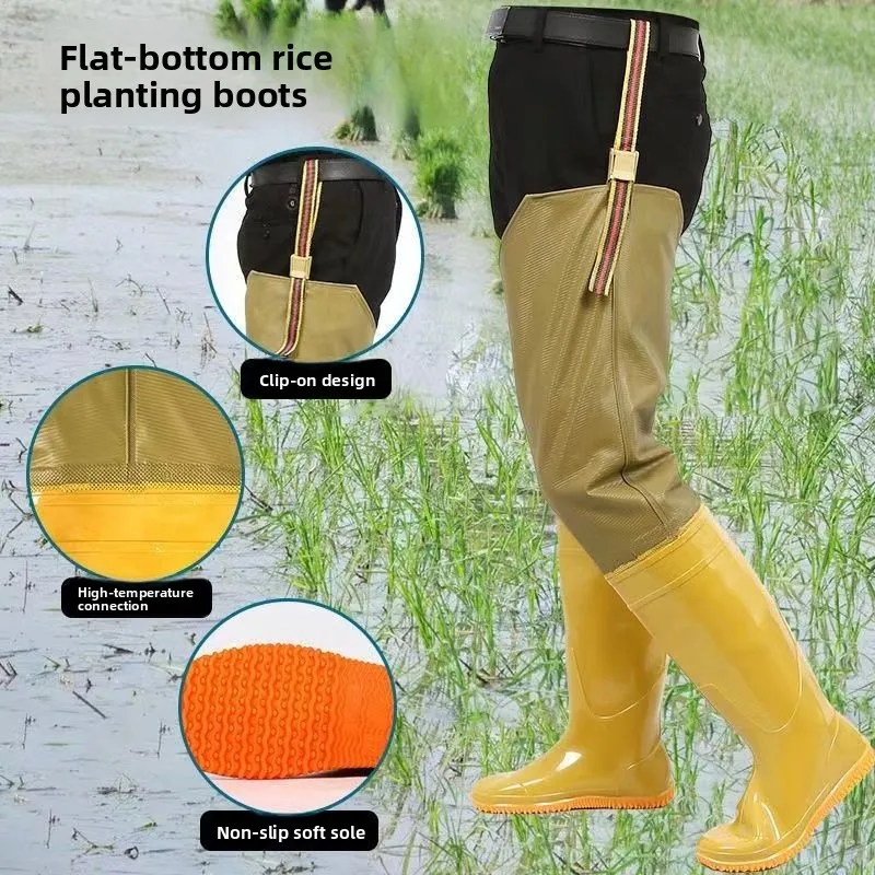 Waterproof Thickened Long Rain Boots Men Women Soft Bottom Fishing Shoes Anti-Slip High Tube over Knee Field Rice Planting Boots