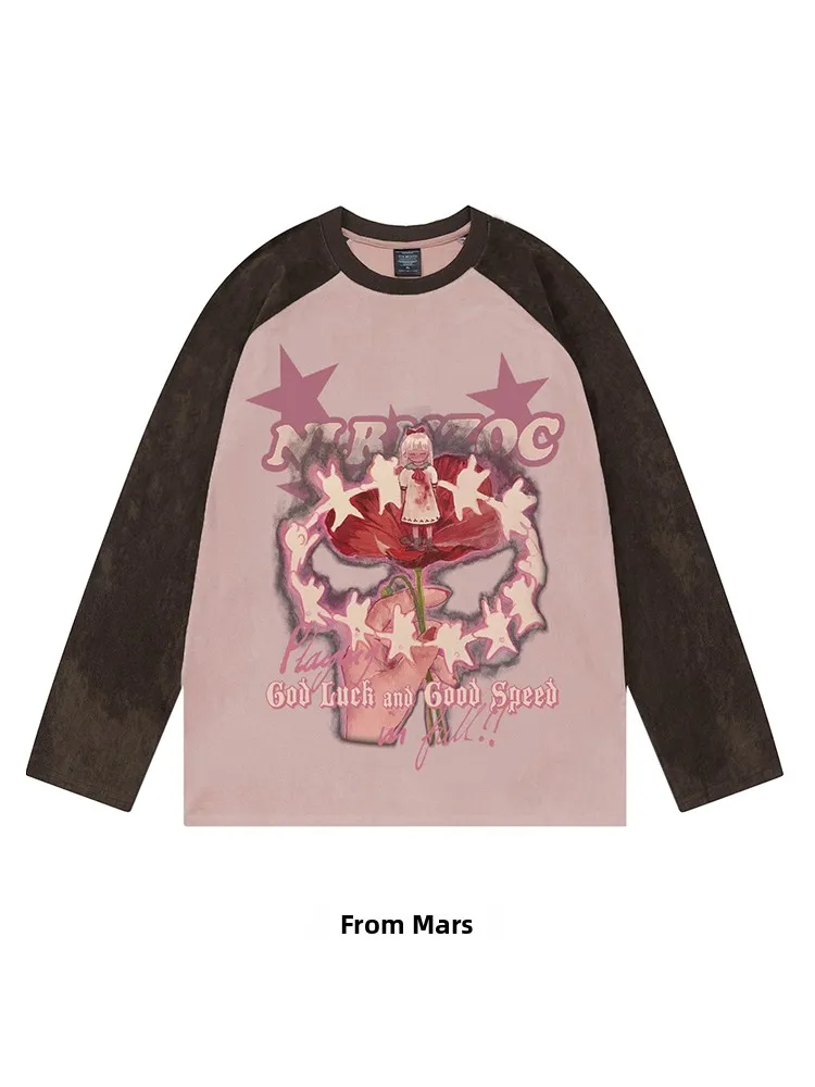 

Свободная длинная рубашка с круглым вырезом из замшевого бархата с принтом для пар, повседневная, в стиле ретро, с креативным цветовым блоком, без воротника, куртка-жакет