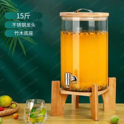 11L Glass Sparkling Wine Bucket with Faucet, Beer Beverage Fruit Tea, Juice Mixing Container Bucket