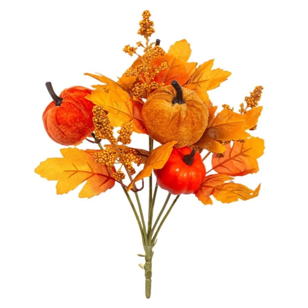 Künstlicher Kürbis- und Ahornblatt-Blumenstrauß, Kunst-Herbstlaub für Thanksgiving, Ernte, Heimdekoration, Tischvase, Blumenarrangement – Detail 5