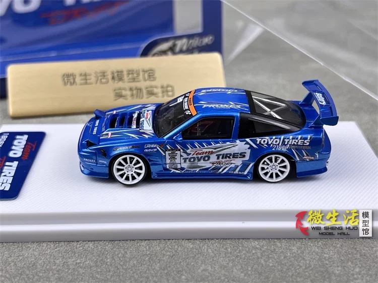 Cor Azul Diecast Modelo de Carro Micro Turbo, 1:64, 180SX TOYO, Coleção Presente, 2024