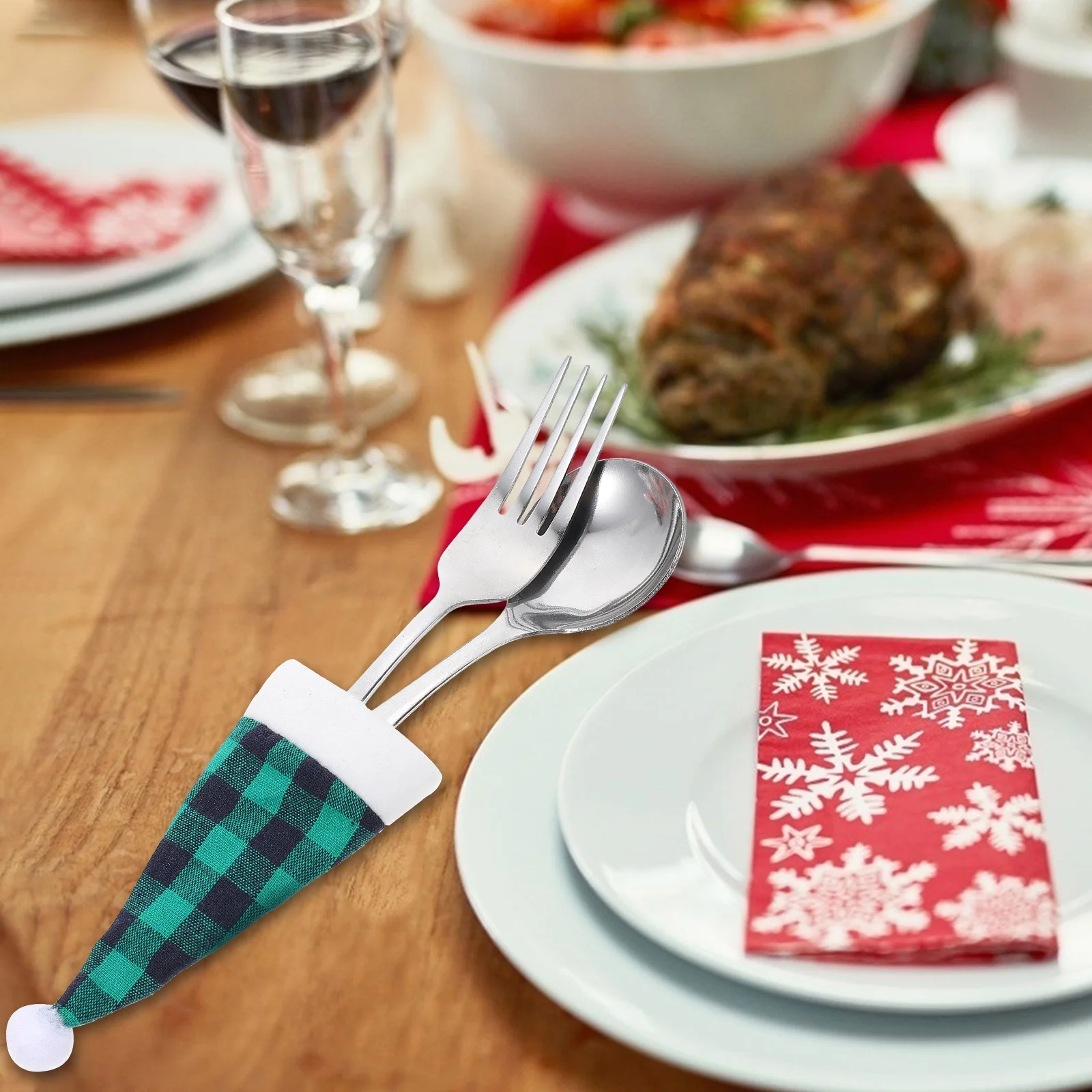 

12Pcs Xmas Hat Cutlery Storage Bags Christmas Cloth Holder Tableware Dining Decor Xmas Hat Cutlery Bag Cloth Tableware Bags