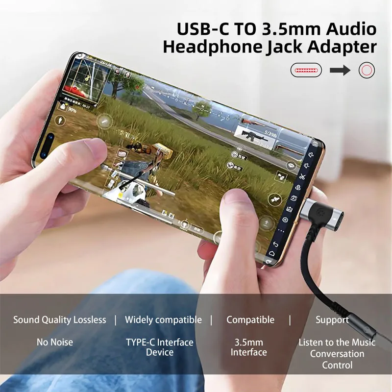 سماعات أذن USB C إلى 3.5 ملم ومحول شاحن 2 في 1 C-type إلى مقبس ميكروفون Aux، مع دونجل تشفير سريع الشحن PD 100 وات