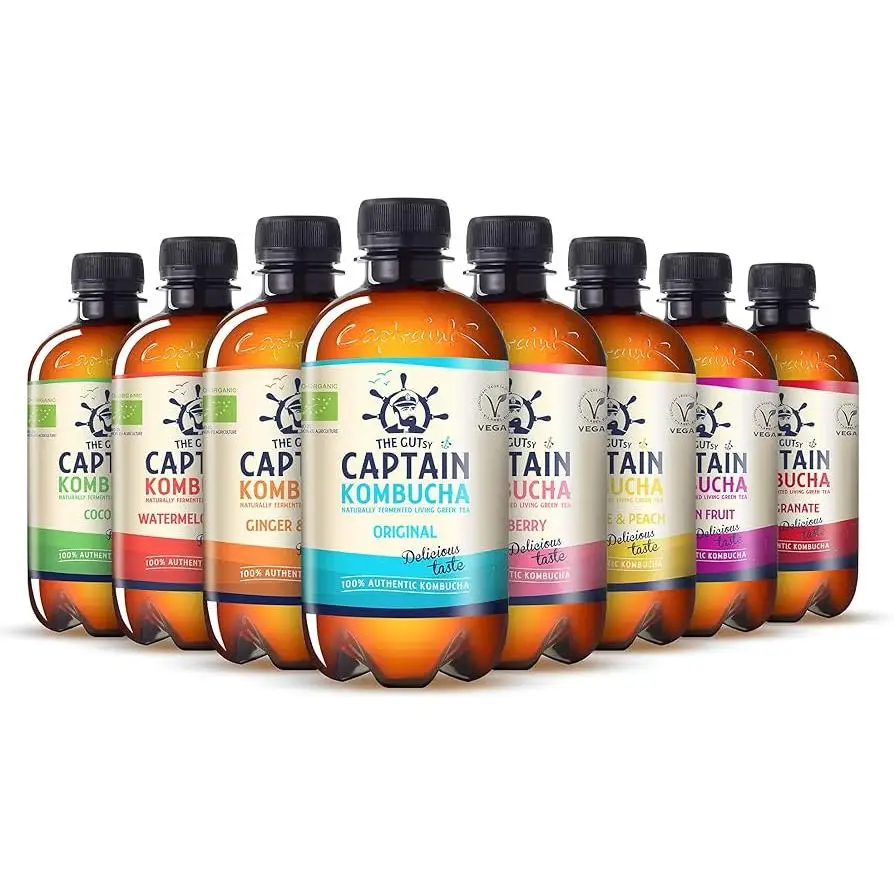 Kombucha Varios Sabores 1L Pack de 3ud Bebida Fermentada Natural Sin Gluten Probióticos Apto para Veganos Refrescante y Saludable Captain Kombucha