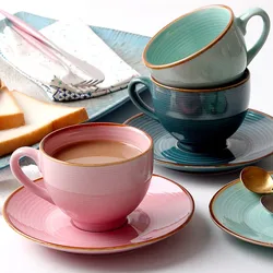 150/200ml Ceramic Coffee Cup And Plate Set Japanese Personality Gilded  Gold Milk Cup Dish Home Use Creative Gradient Sets