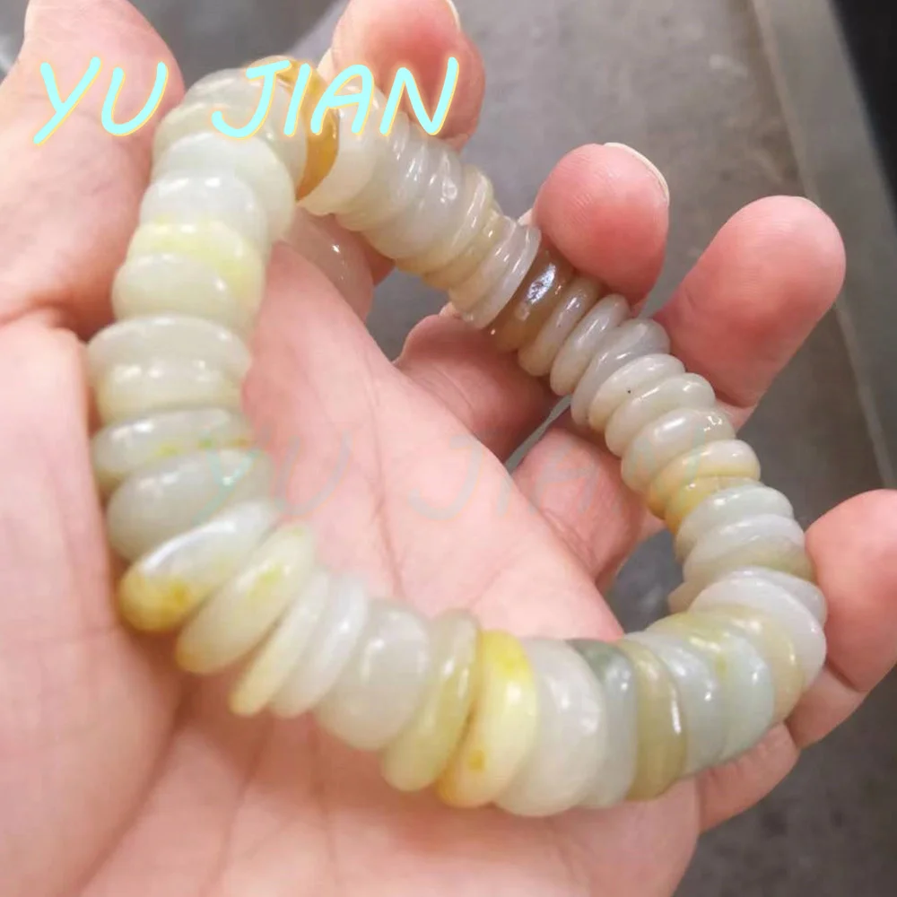 Newest Natural Hetian Jade DIY Handmade Round Flat-Bead Make Special Personalized Bracelet Beaded Bangles Handring Fine Jewellry