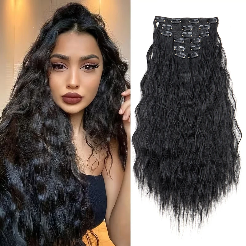 

22-дюймовые синтетические длинные курчавые вьющиеся волосы для наращивания, 6 шт./компл., свободные волнистые волосы, увеличивающие объем, на клипсе, для женщин, на каждый день