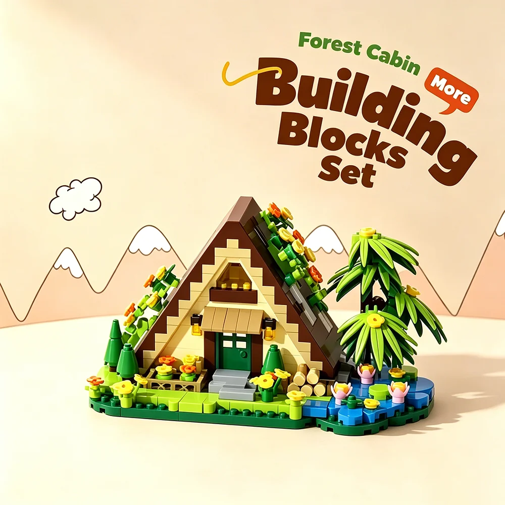 579PCS Summer Valley Forest Cabin Building Blocks Set Cottage House Model Home Desk Decoration Puzzle Toy DIY Model Hobby Gift