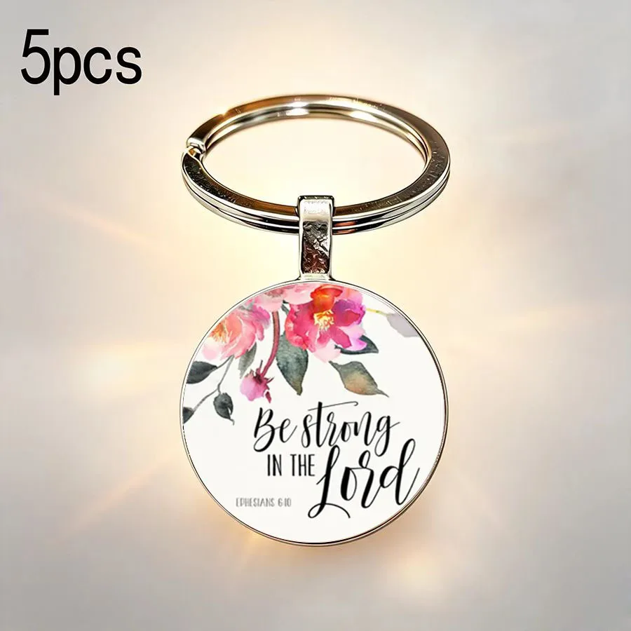 5PCS Minimalist style green leaf flower key pendant inspirational English sentence Car backpack small gift keychain
