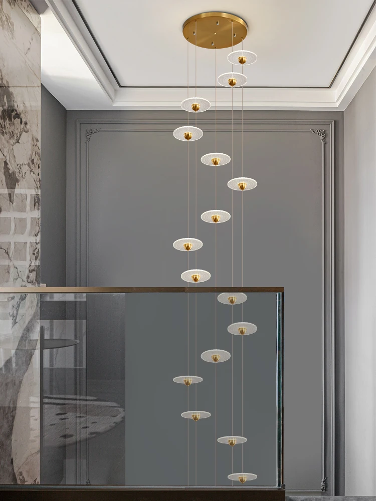 Staircase chandelier, duplex building, villa, loft, modern simplicity, light luxury shopping mall high-end atmosphere, courtyard