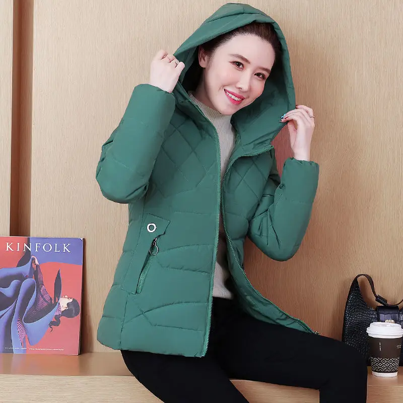 

Autumn Winter Slim Fit Jacket Hooded Short Coats Women Overcoat Solid Cotton-padded Clothes Female Spliced Parka Outerwear T278