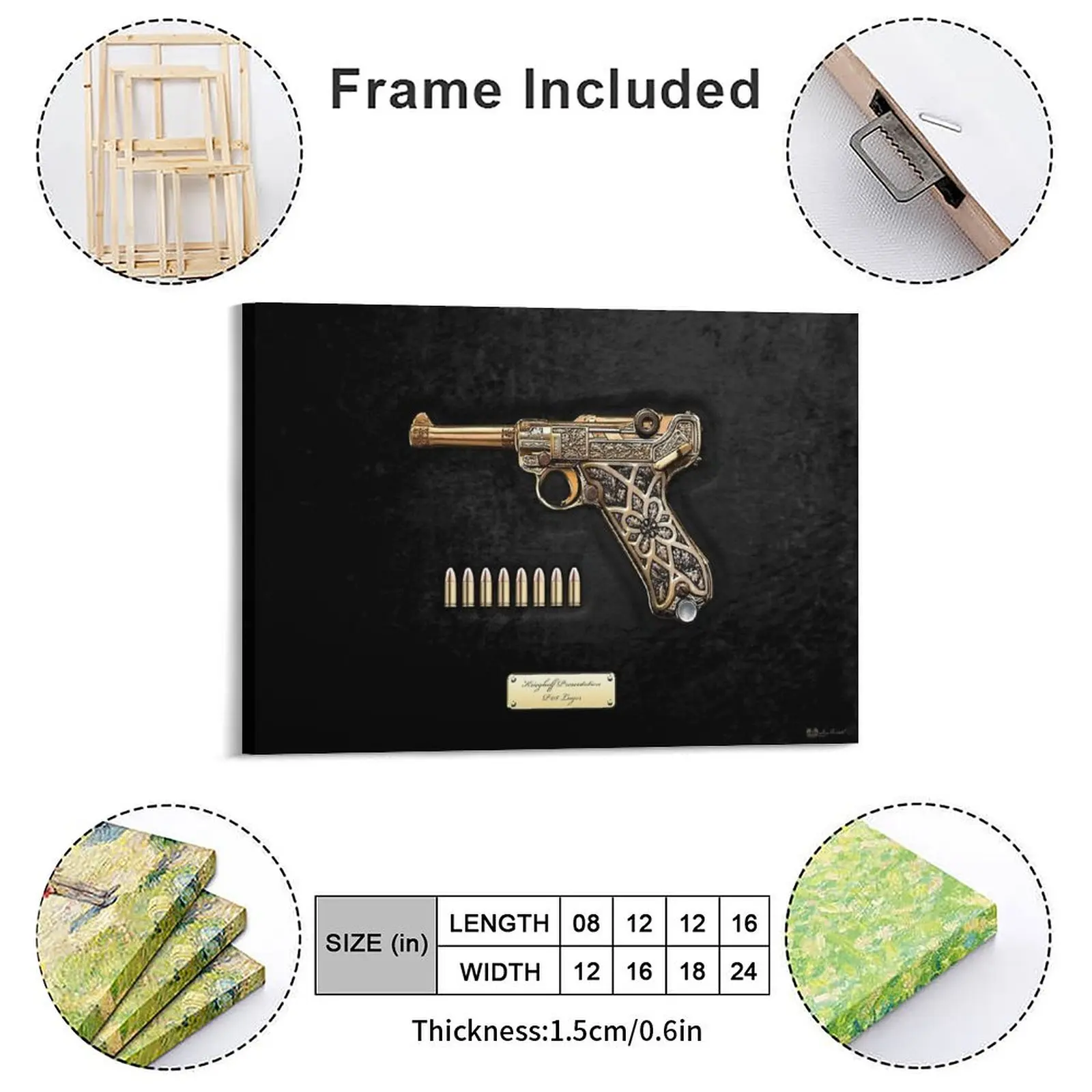 1904 Luger Pistol Firearm Patent Luger: Recoil loading small arms Canvas Painting Decoration Designing Framed Wall Paintings