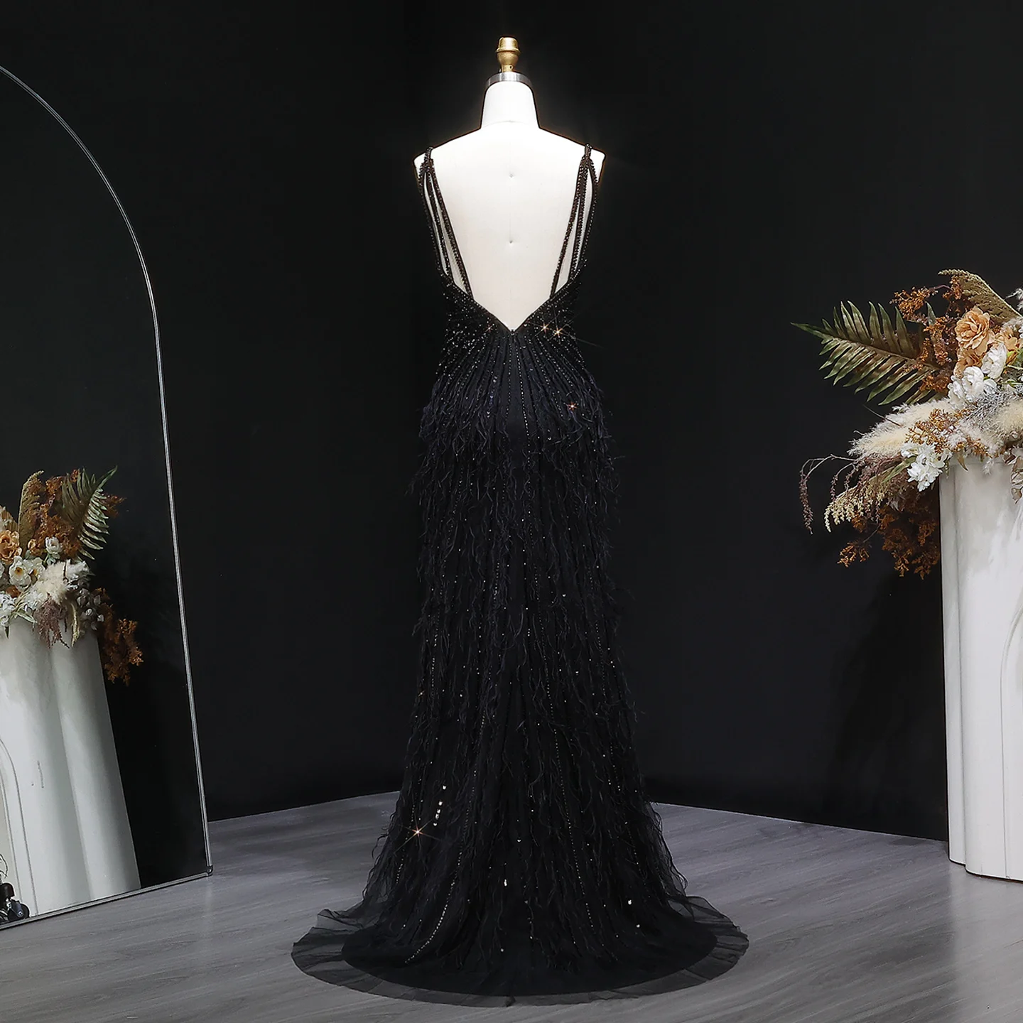 Sharon Said Dubai Luxuriöse Feder-Meerjungfrauenkleider in Silber für Hochzeiten, Blaues Arabisches Abendkleid, Partykleider SS004 Maßanfertigung – Detail 32