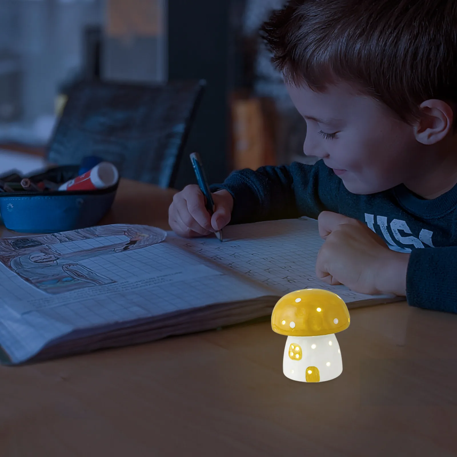 Mushroom Night Light Ceramic Table Lamp Rechargeable Compact Design for Dormitory Study Room Desktop Bedside Warm Ambient