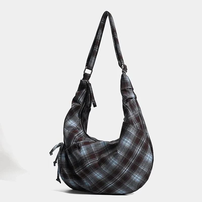 

Large Capacity Half Moon Bag For Women Luxury Designer Handbag Purse 2026 New In Polyester Lattice Pattern Bow Underarm Shoulder