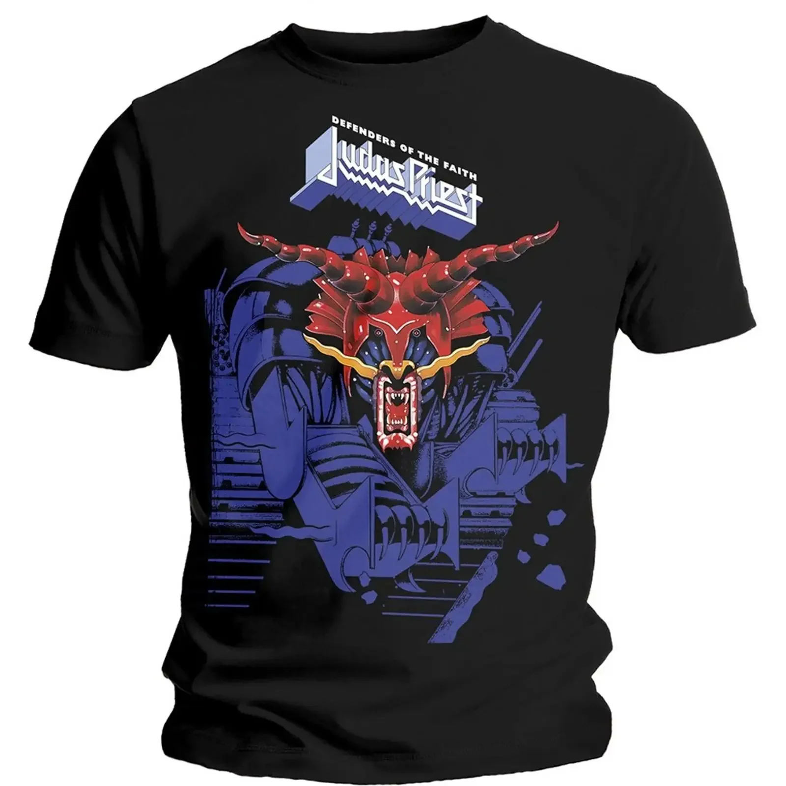 Judas Priest 'Defenders Of The Faith Blau ' Schwarz T Shirt vintage Washed Stylish Casual fashion Top For Everyday Wear