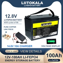 LiitoKala 12.8V 100AH LiFePO4 Bateria 12V Baterie litowo-żelazowo-fosforanowe Cykle falownik Zapalniczka samochodowa bezcłowy