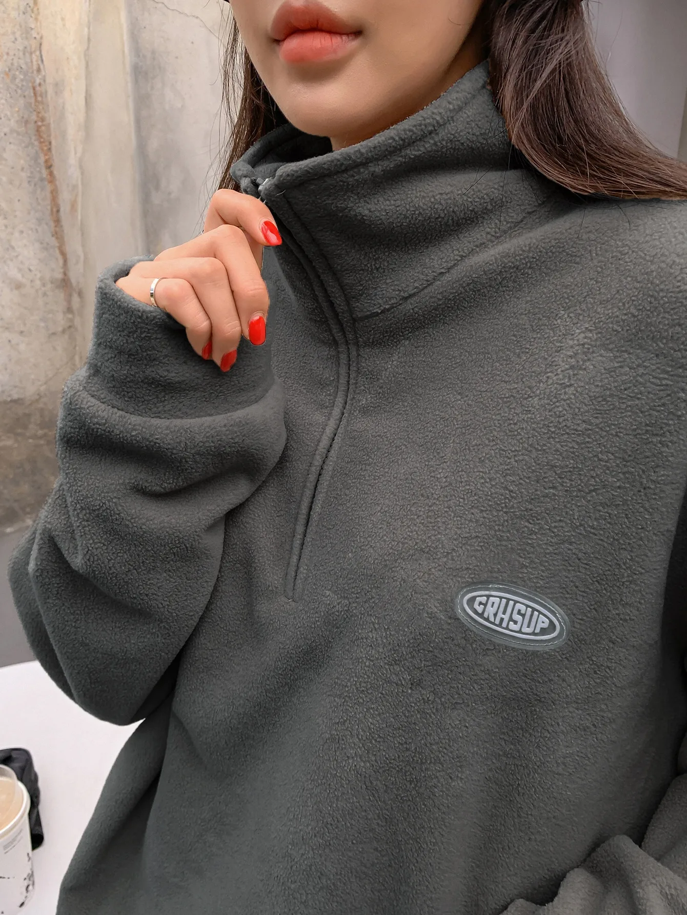 Sudadera Holgada de Felpa para Mujer con Media Cremallera, Hombros Caídos, Estilo Casual para Otoño