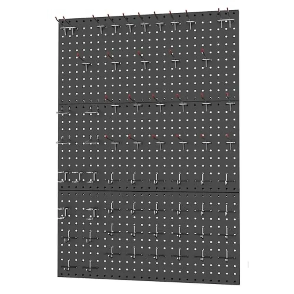 Metal Pegboard Kit with 96 Pegboard Hooks Garage Tools Storage System Workbench Organizer Modular Design Easy Installation Heavy