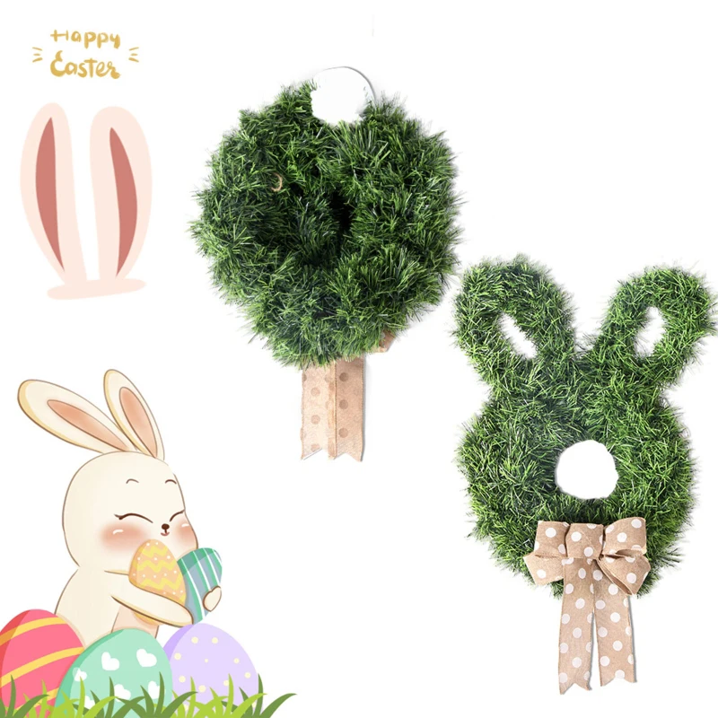 

Пасхальный венок с кроликом, складной весенний венок с кроликом «сделай сам», с бантом, подвесной декор для входной двери, окна, домашний декор стен