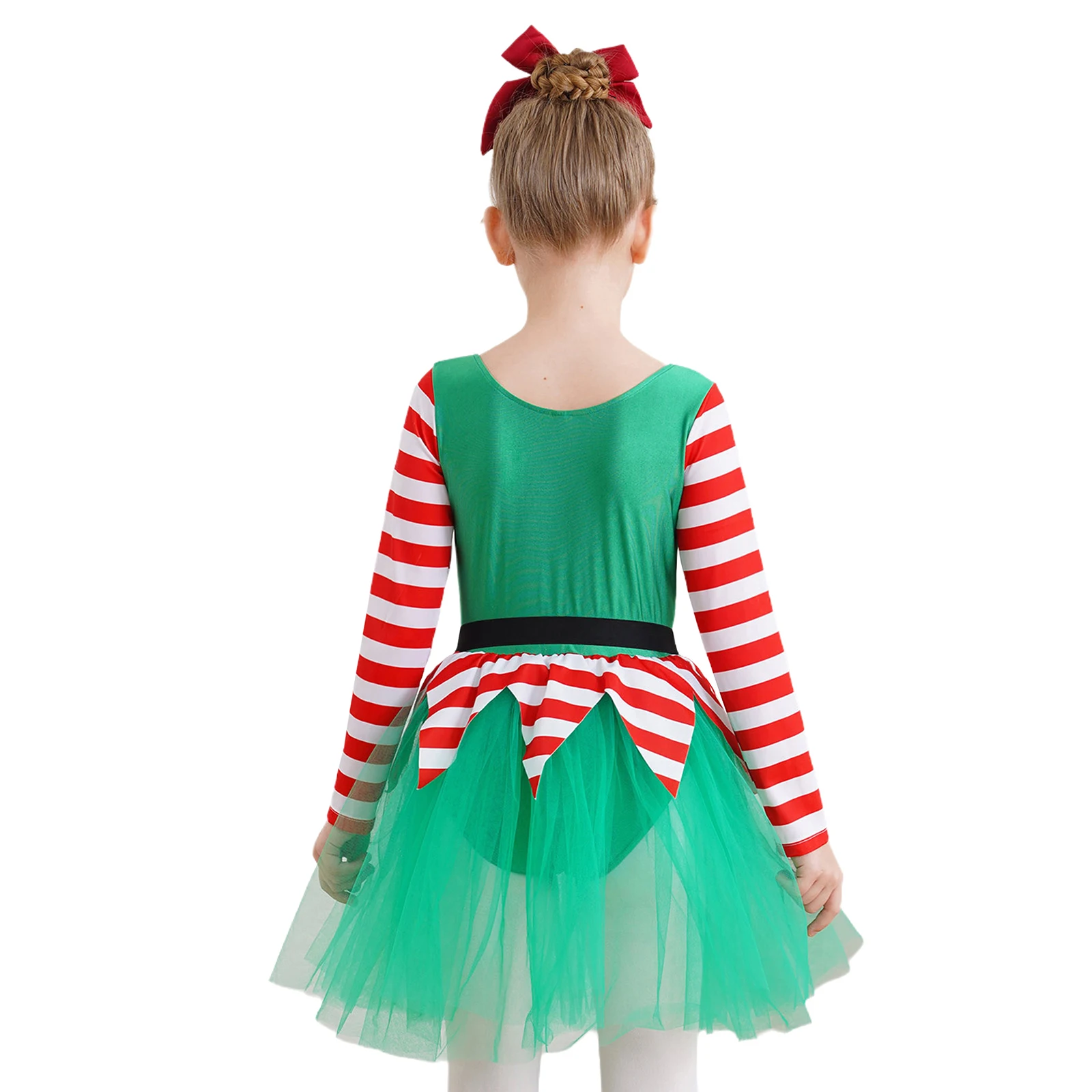 Girls Christmas Santa Elves Costume Candy Cane Stripes Long Sleeve Leotards Tutu Dress for Carnival Xmas New Party Party