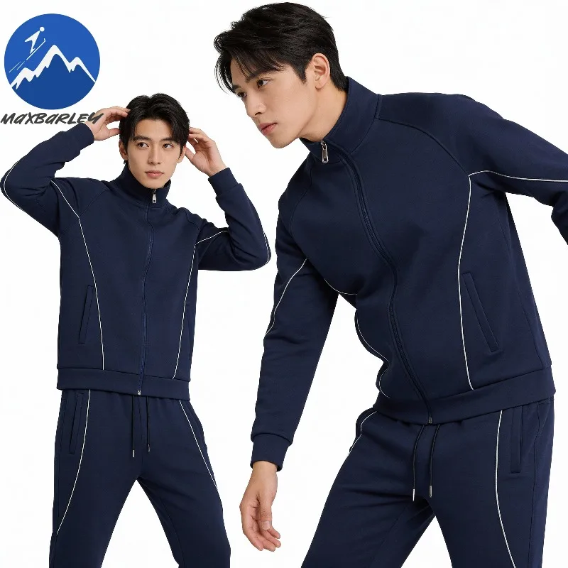 

Костюм спортивный повседневный Maxbarley для мужчин, новинка 2026 года, осенний, с длинным рукавом: куртка + брюки, комплект из 2 предметов, для спортзала, бега, фитнеса