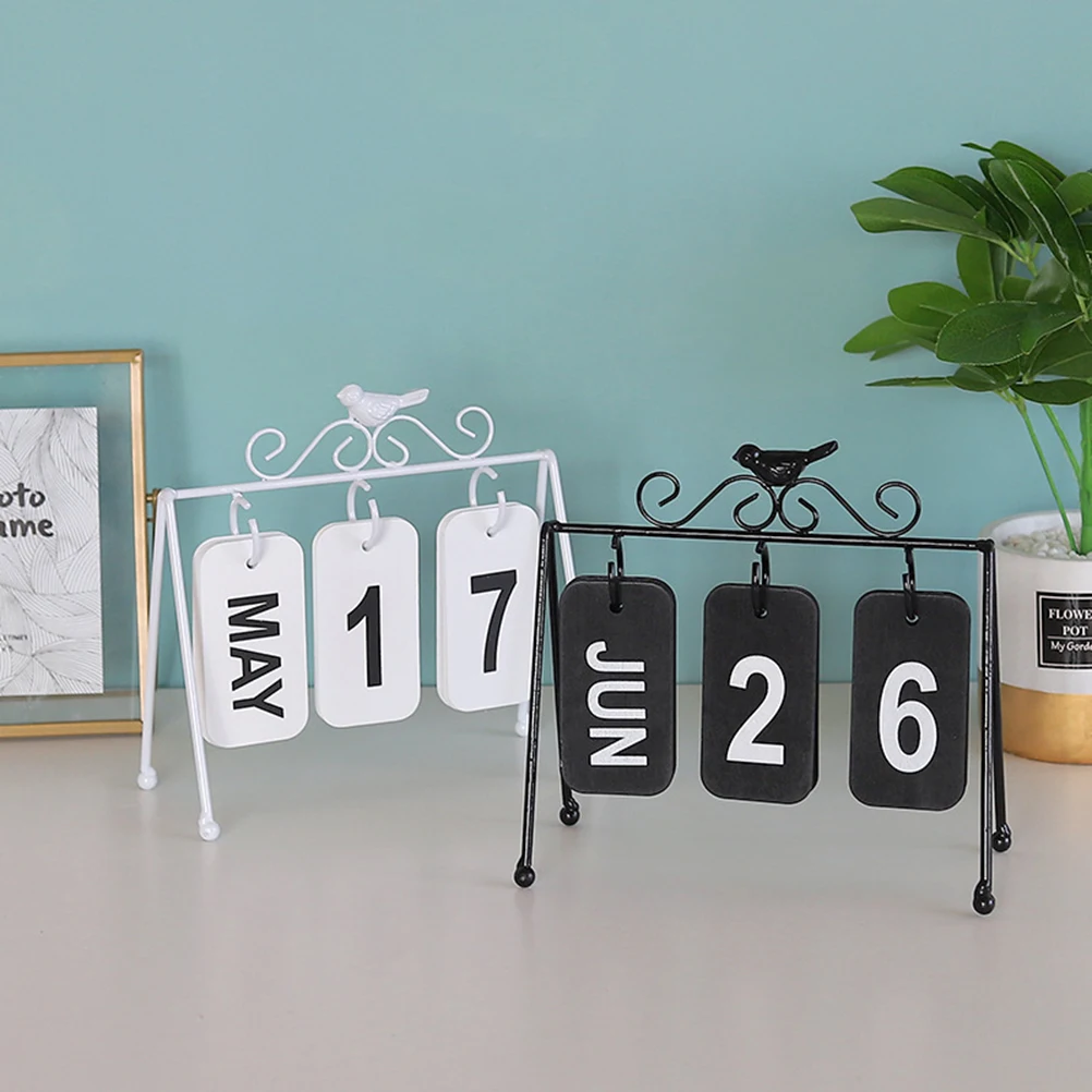 

Creative Desktop Calendar Wooden Date Display Delicate Vintage Manual Calendar DIY Table Ornament Home Office Black