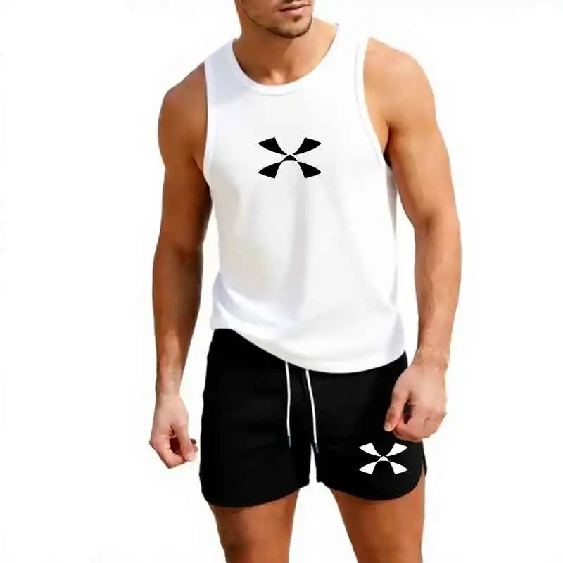 Outdoor Jogging Sportswear Men's Vest+Shorts 2-Piece Summer Casual Fashion Trend Set Beach Surfing Men's Suit European size view 5