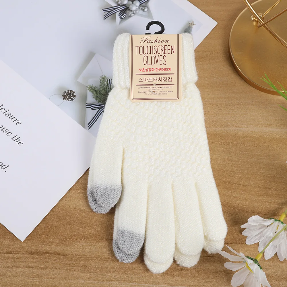 Touch screen gloves for women, fleece-lined, warm and cold-proof, Korean style, fashionable and versatile imitation cashmere ...