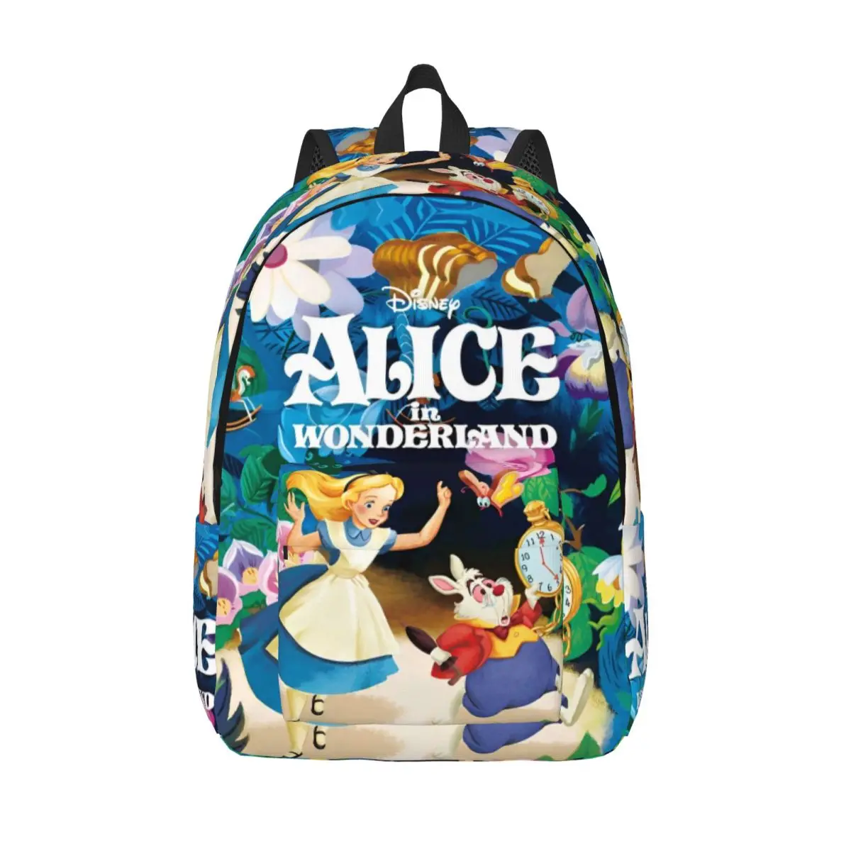 

Alice In Wonderland Cartoon Teenage Backpack Outdoor Student Hiking Travel The White Rabbit Daypack Men Women College Canvas Bag