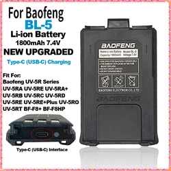 Batería de iones de litio BL-5, soporte mejorado, carga tipo C, 1800mAh, 7,4 V, para Baofeng Walkie Talkie serie UV-5R, accesorio de Radio bidireccional