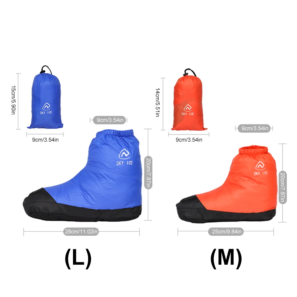 Winter Down Booties Ultralight Thermal Boots ครอบคลุมกันน้ํากันลมสําหรับฤดูหนาวกลางแจ้ง Camping Hiking