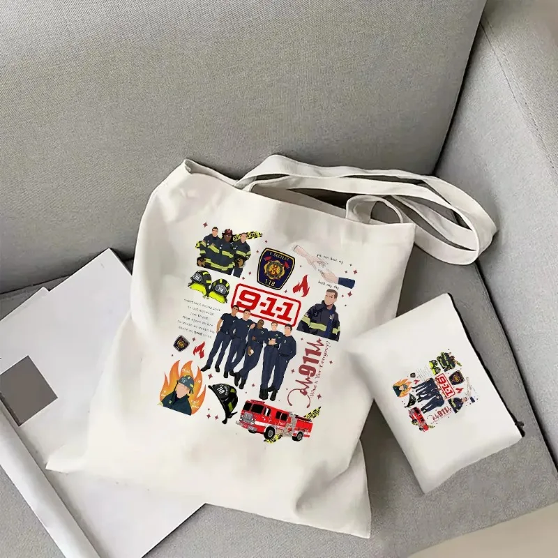 9-1-1 Television Show Canvas Tote Bag Evan Buckley Shoulder Bag Bobby Nash Shirt Movie Bag American TV Series Shoulder Bag