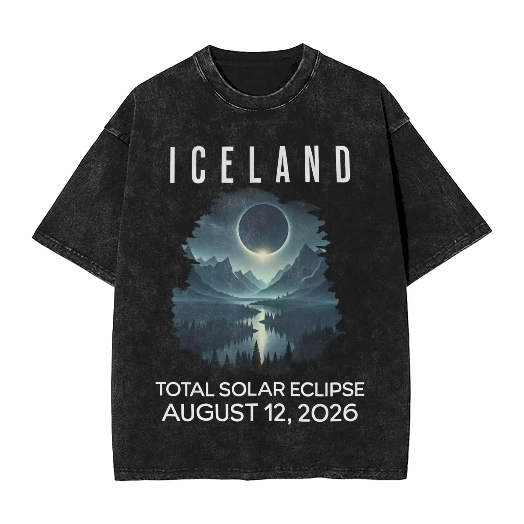 Men Women's T-Shirt Iceland Total Solar Eclipse August 2026 Washed T Shirts Harajuku  Summer Tees Street Style Loose Cotton Tops