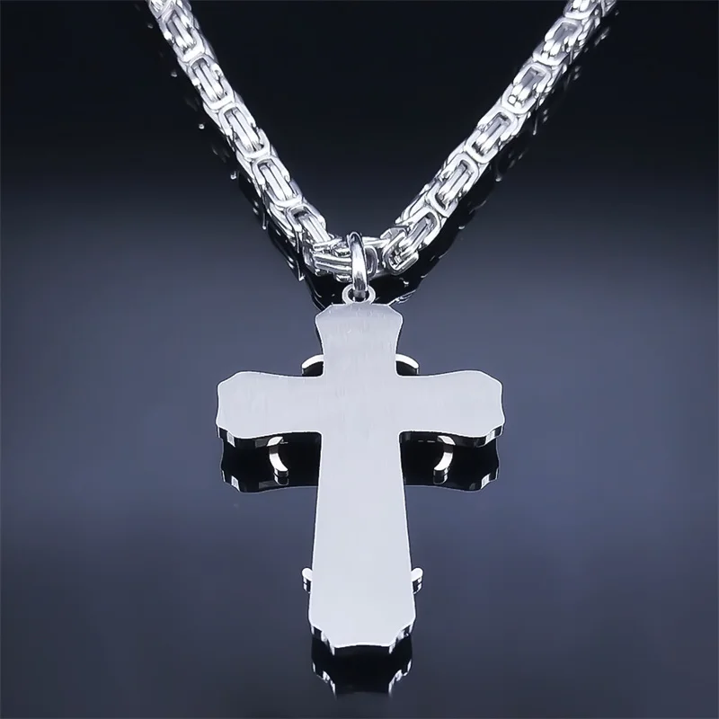 Catholic Christ Jesus Cross Necklace Stainless Steel Religion Big Pendant Necklace Christmas Gift Jewelry corrente feminina