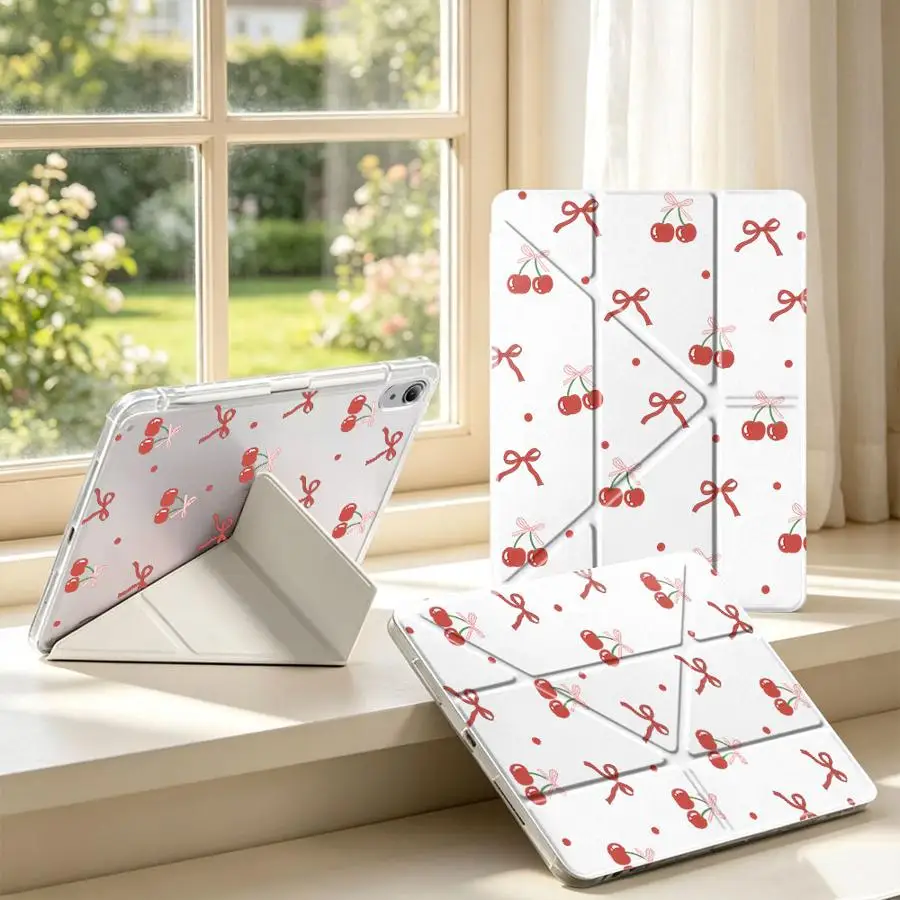 Tablet Case For Samsung Galaxy Tab S9 Plus S8 A9 Plus A11 S7 FE S10 Lite A8 With Pen Slot Cover Cherry & Bow Print