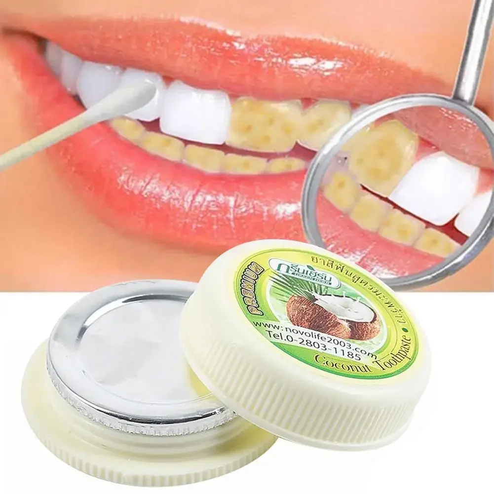25g Rasyan Thai Clove Coconut Tooth Powder Combo Herbal Whitening for Yellow Teeth Stain Removal Gum Care Fresh Breath