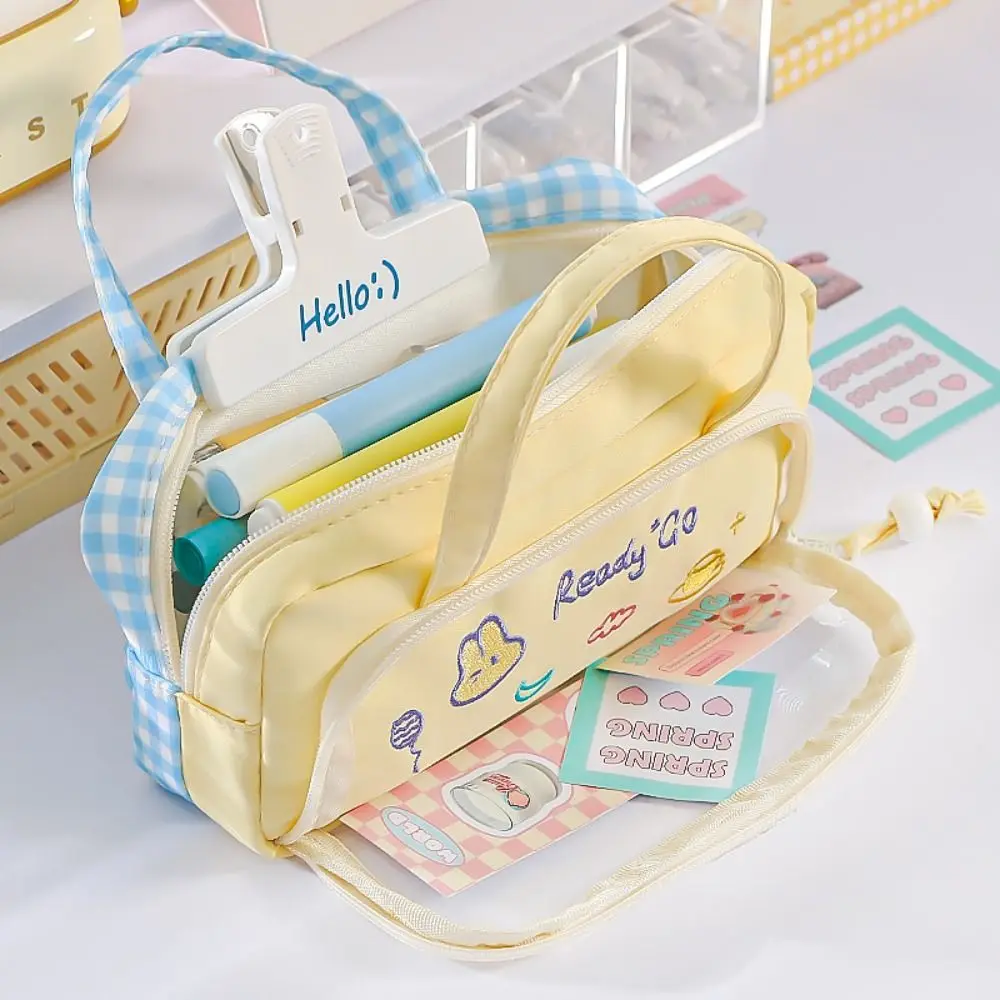 Double Sided Pattern Design Handheld Pen Bag Multi-layer Large Capacity Pencil Case Students Stationery Bag For School Office