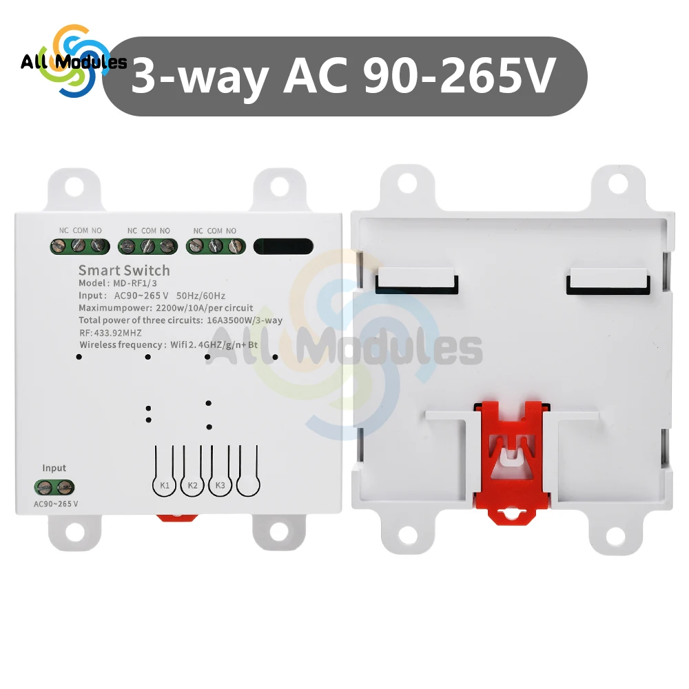 

3 Channel 4 CH Smart WiFi BT Relay Switch Module with 433MHz RF Remote Control for Smart Home