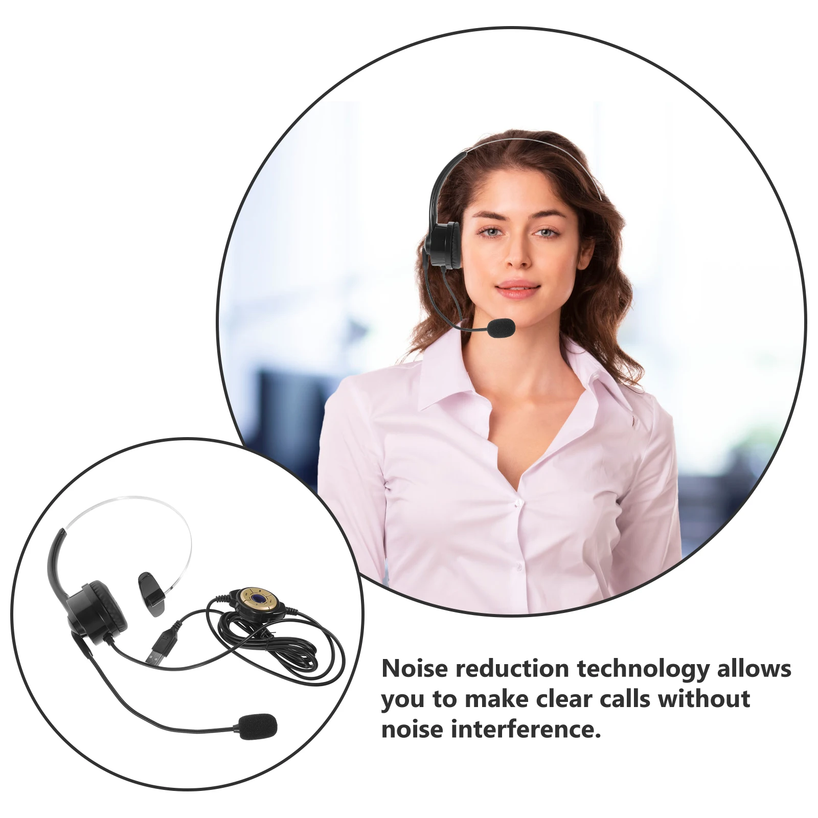 

Single Ear Headset Computer Wired Headphone PVC Cable Microphone Gaming Business Practical USB Noise Reduction Clear Calls Long