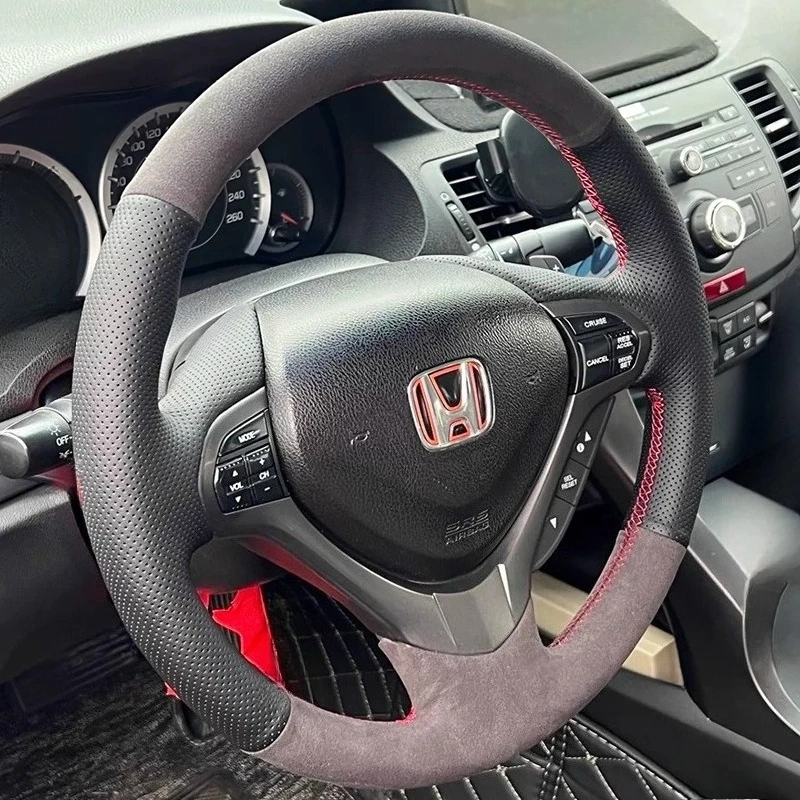 for Honda Accord Euro 2008-2012 Hand-Stitched Non-Slip Genuine Leather Suede Car Steering Wheel Cover