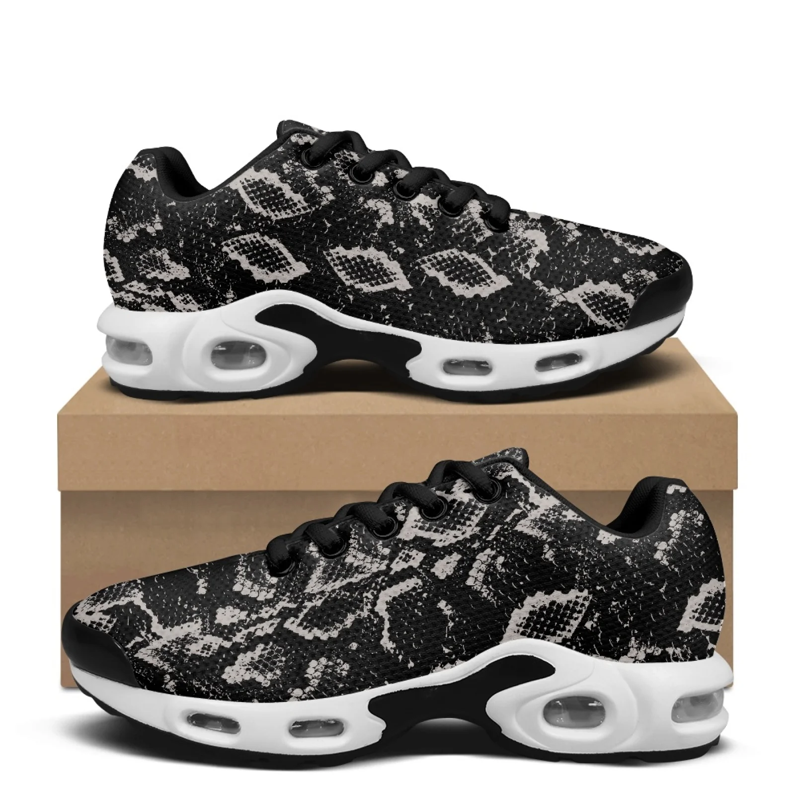 PENSTROLL Black White Snake Men'S Breathable Sports Shoes Workout Casual Sport Shoes for Adult Easy Comfortable Fashion Sneakers