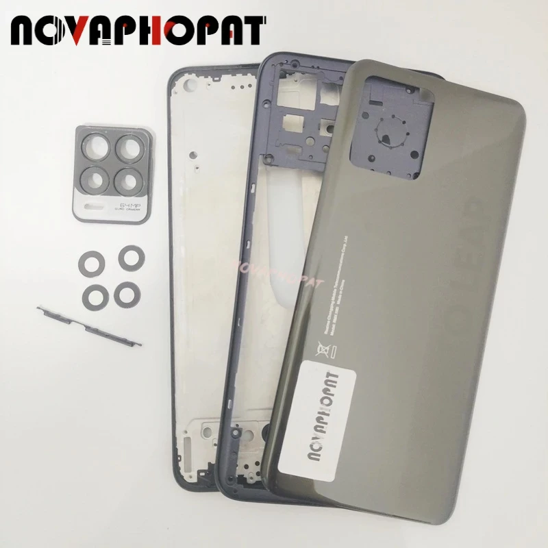 

LCD Faceplate Frame Middle Bezel For Realme 8 4G Battery Cover Back Rear Door Full Housing Camera Glass Lens Side Key Button