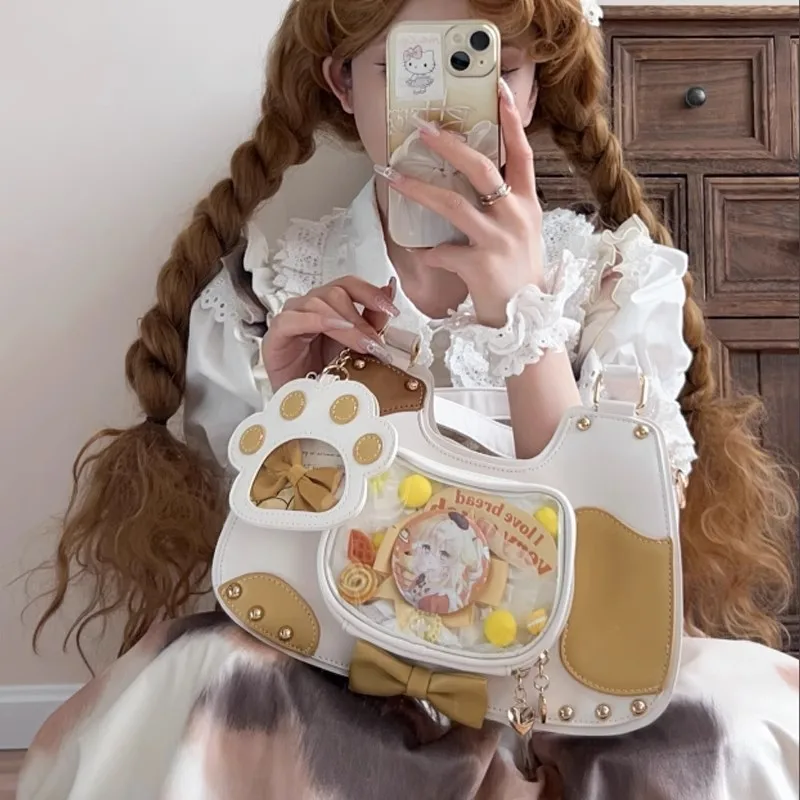 

JIAERDI Japanese Cat Anime Ita Bag Women Sweet Cute Shoulder Bag Ladies Leather Large Capacity Translucent Crossbody Purse 2025