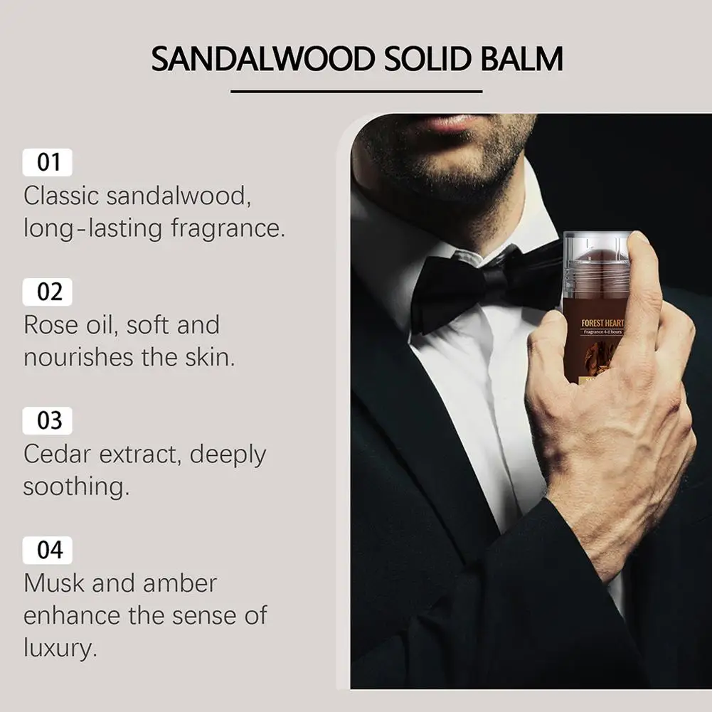 Mens Solid Sandalwood Perfume Balm Long Lasting Body Scent Flirting Charming Attraction Natural Fragrance Deodorant Solid Stick