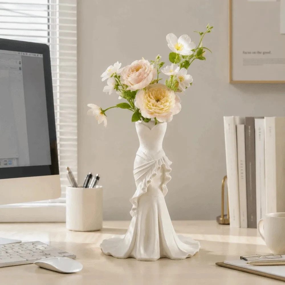 Modern Vase Dress Shape Mermaid Tail Vase Elegant Home Decor Flower Vase 3D Printed Pencil Holder Office