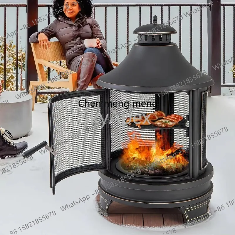 2-in-1 Multifunctional Outdoor Wood Burner Firepit with BBQ Grill for Patio Backyard Burning Bonfire Durable Design for Home Use