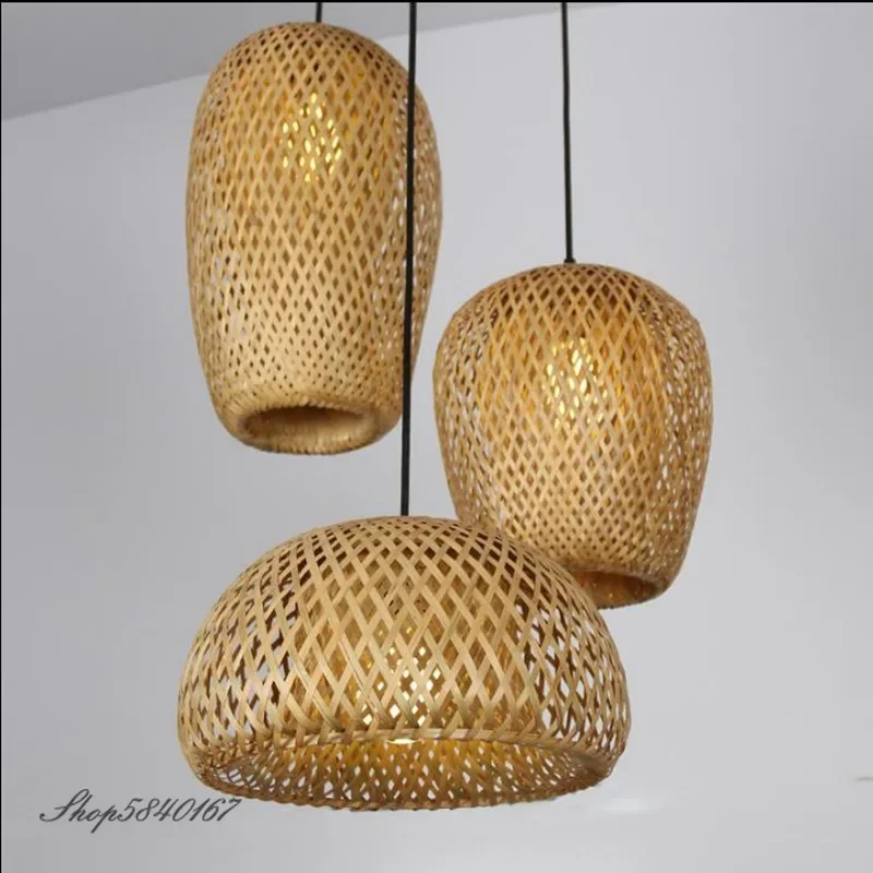 

Bamboo Lampshade Led Pendant Lamp Natural Rattan Wicker Ceiling Chandeliers Hand Woven E27 Lighting Fixtures Hanging Light