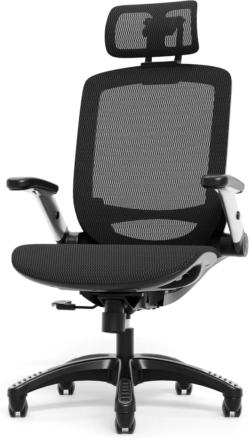 GABRYLLY Ergonomic Office Chair, High Back Home Desk Chair with Headrest, Flip-Up Arms, 90-120° Tilt Lock and Wide Cushion