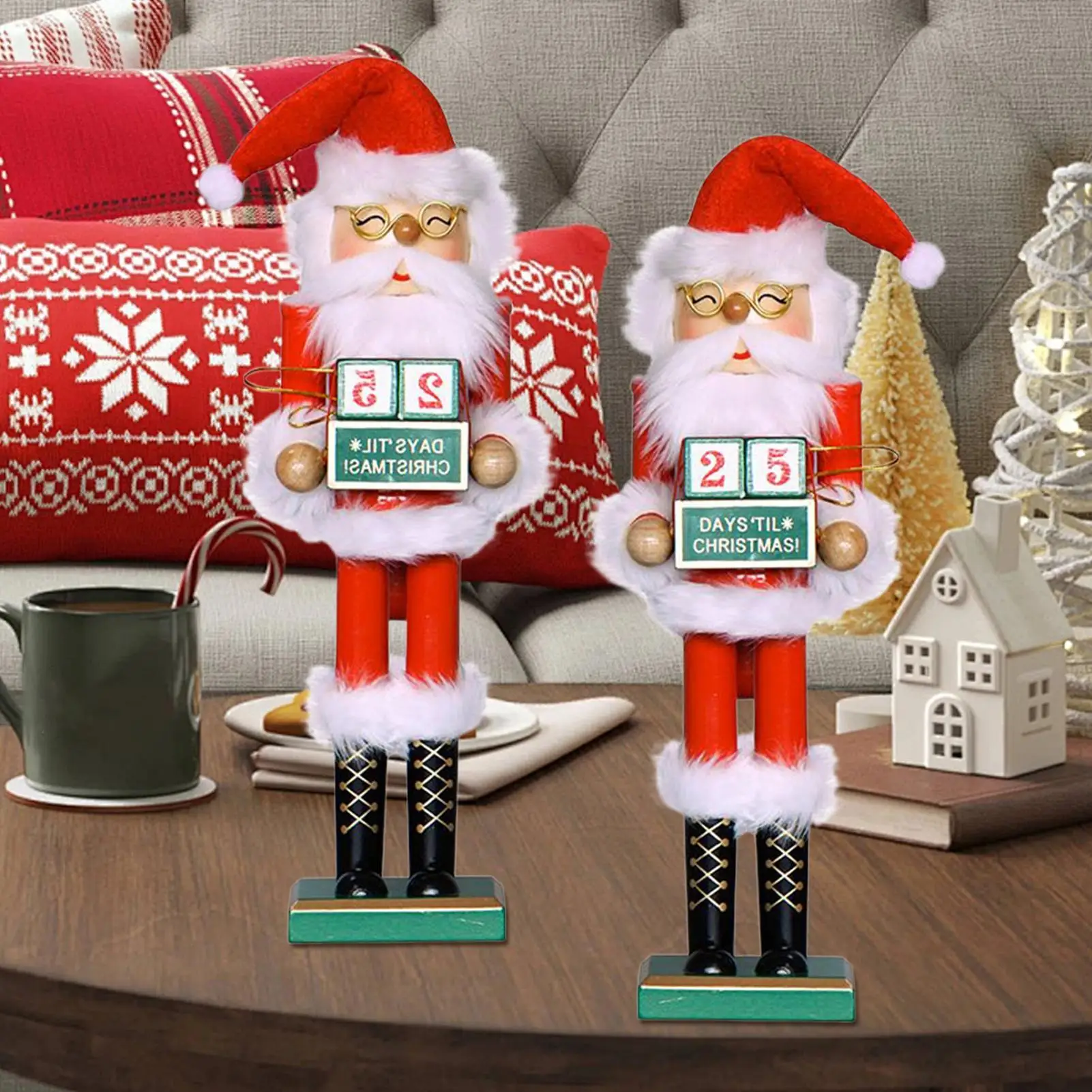 

Крекеры для орехов, рождественские украшения, 14,96 дюйма, деревянная модель Санта-Клауса, Коллекционная праздничная фигурка с календарем обратного отсчета для